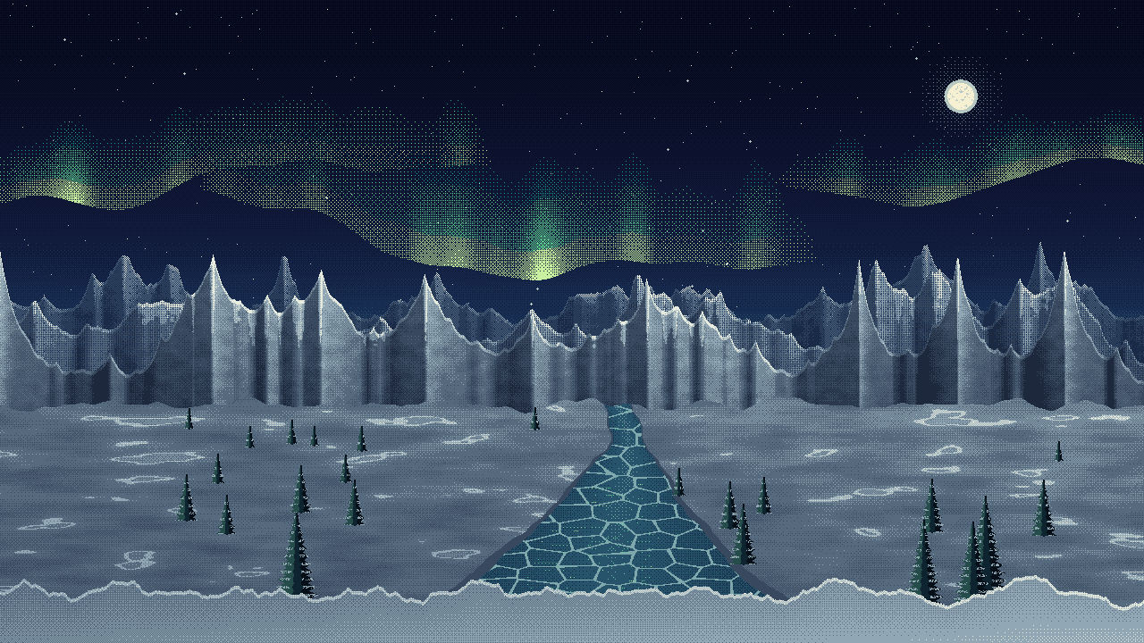 Aurora curtains over a frozen valley