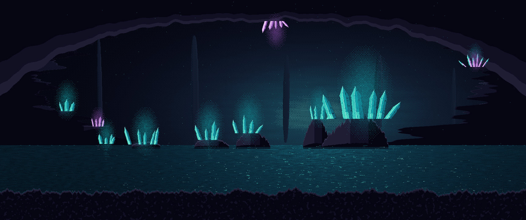Crystal Cavern rendered at a 21:9 ultrawide aspect ratio
